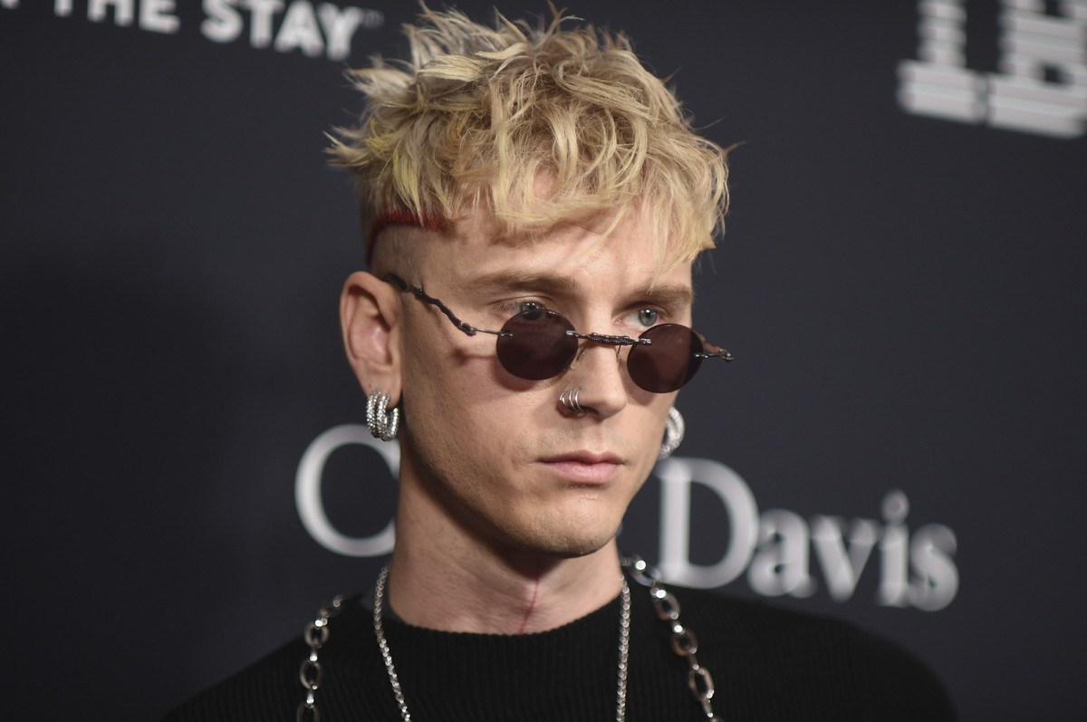 Machine Gun Kelly arrives at the Pre-Grammy Gala on Saturday, Feb. 3, 2024, at the Beverly Hilton Hotel in Beverly Hills, Calif. (Photo by Richard Shotwell/Invision/AP)
