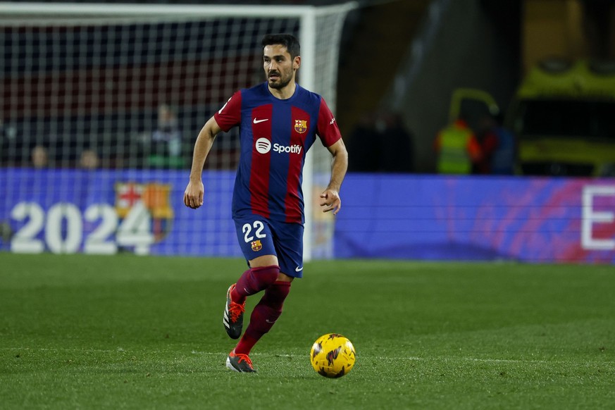 08.03.2024, Spanien, Barcelona: Fußball: Primera Division, Spanien, 28. Spieltag, FC Barcelona - RCD Mallorca. Ilkay Gündogan vom FC Barcelona in Aktion. Foto: Joan Monfort/AP/dpa +++ dpa-Bildfunk +++