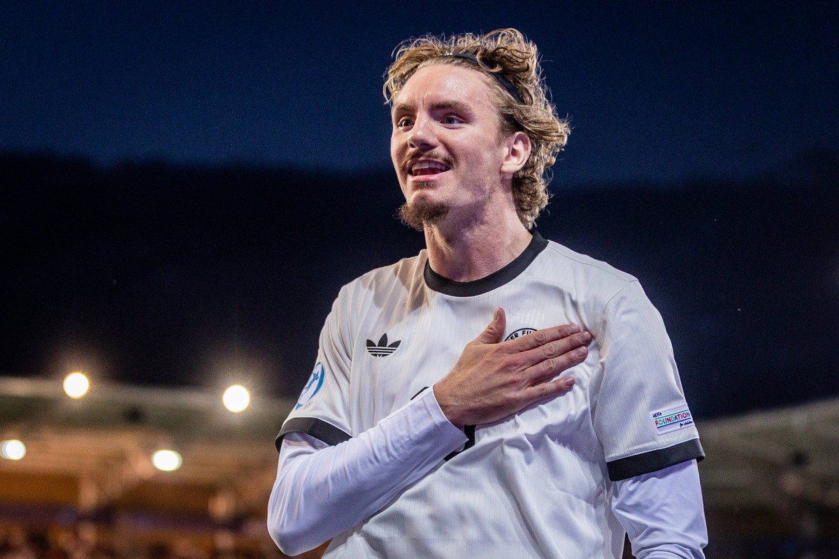 GERMANY U21, U 21 - FRANCE U21 Nick Woltemade of Germany celebrates a goal during the UEFA European Under-21 Championship 2025 Semifinal football match between Germany U21 and France U21. Kosicka Futb ...