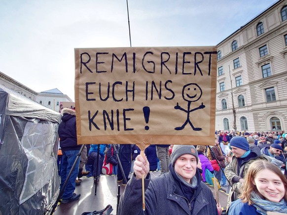 January 21, 2024, Munich, Bavaria, Germany: Joining over 100,000 people in cities across Germany, 250,000 outraged residents of Munich, Germany protested against the AfD party and its Identitaere Bewe ...