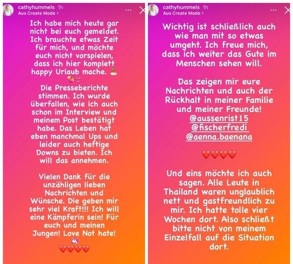 Diese Nachricht teilte Cathy auf ihrem Instagram-Account.