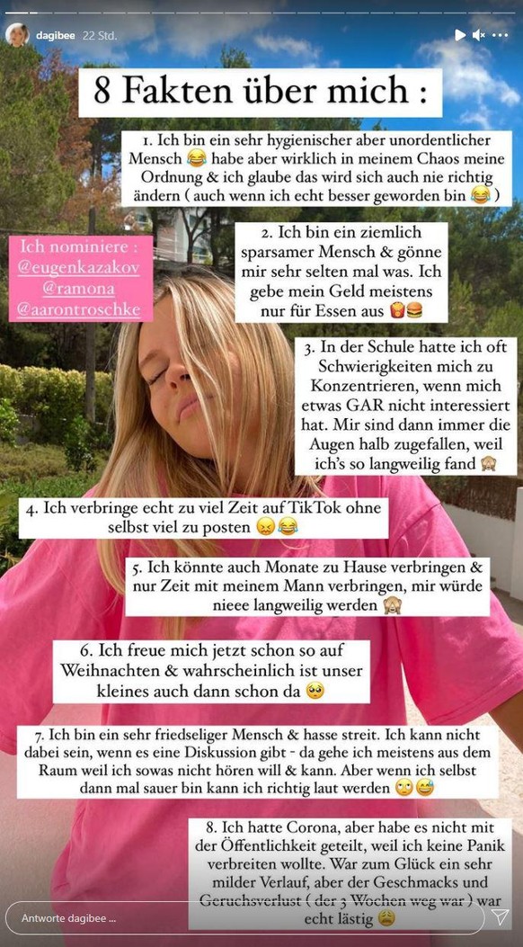 Als letzten Fakt über sich brachte Dagi die Corona-Erkrankung unter.