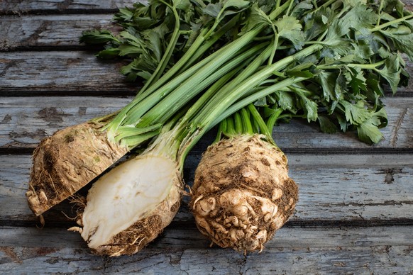 Celery concept on the wooden rustic table.