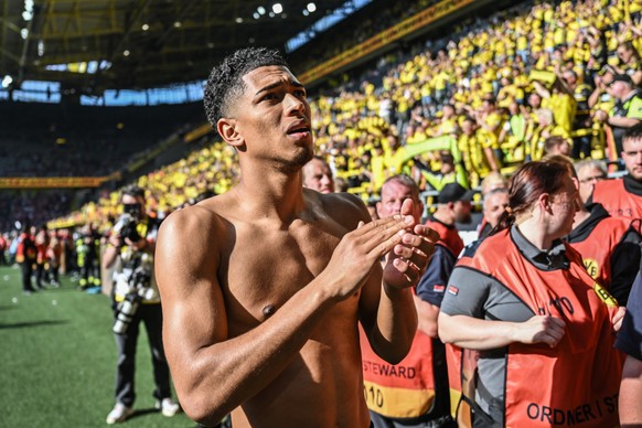 27.05.2023, Nordrhein-Westfalen, Dortmund: Fußball: Bundesliga, Borussia Dortmund - FSV Mainz 05, 34. Spieltag, Signal Iduna Park. Borussia Dortmund?s Jude Bellingham nach dem Spiel. WICHTIGER HINWEIS ...