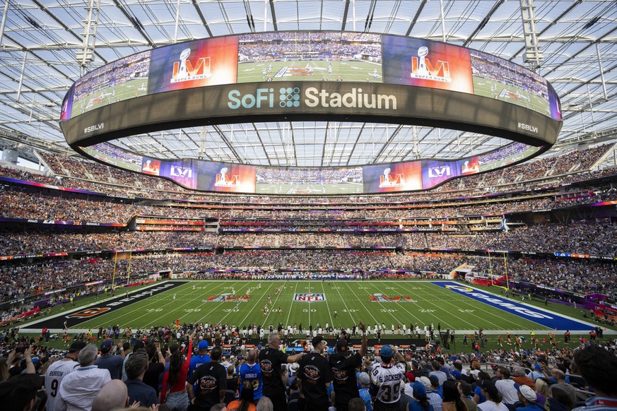 FILE - This is a general view of the interior of SoFi Stadium from an elevated position during Super Bowl 56 football game between the Los Angeles Rams and the Cincinnati Bengals on Sunday, Feb. 13, 2 ...