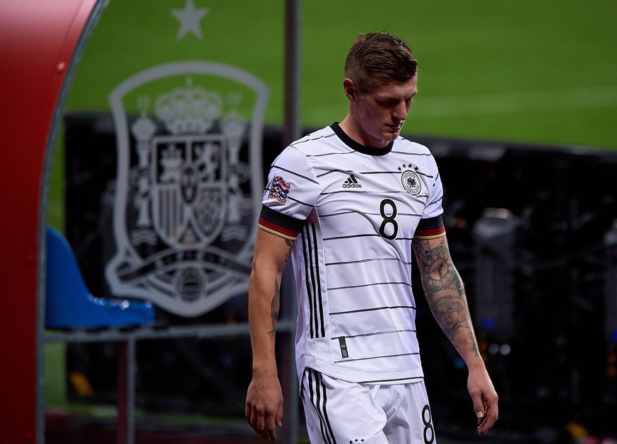 Sport Themen der Woche KW47 Sport Bilder des Tages 201118 -- SEVILLE, Nov. 18, 2020 -- Toni Kroos of Germany reacts after the UEFA Nations League group match between Spain and Germany in Estadio La Ca ...