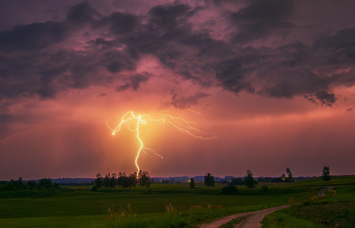 Dazzling lightning display brightening the nighttime with vibrant bolts, climate change concept