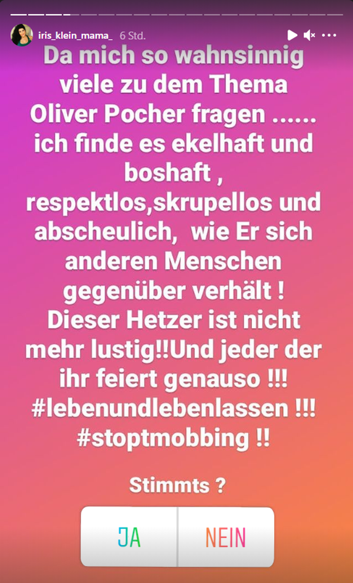Iris Klein regt sich über Oliver Pocher auf.