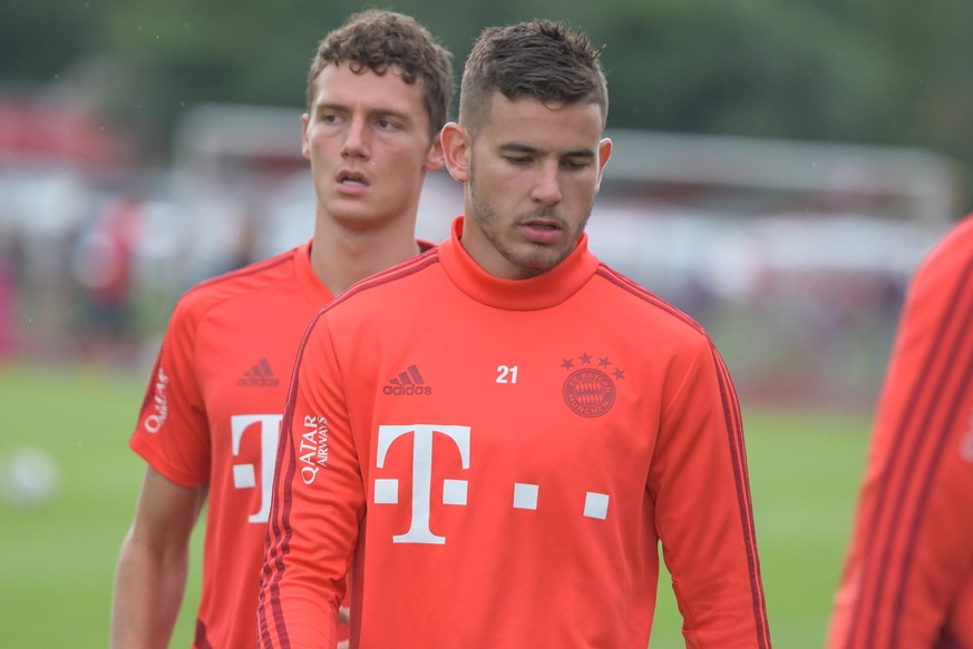 Die zwei Neuen, Benjamin Pavard (FC Bayern Muenchen 5) und Lucas Hernandez (FC Bayern Muenchen 21) rechts, , Trainingslager FC Bayern Muenchen , Tegernsee, Bundesliga, 10.08.2019 DFL REGULATIONS PROHI ...