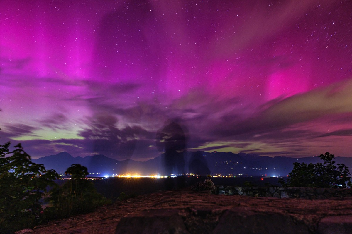 Aurora in Slovenia - 11 May 2024 Northern lights light up the skies over northwestern Slovenia. The aurora that stretched over entire Europe was caused by a massive geomagnetic storm hitting the Earth ...
