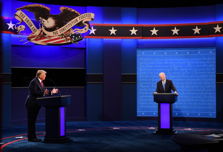 Republican presidential candidate President Donald Trump speaks during the final presidential debate with Democratic presidential candidate former Vice President Joe Biden, on the campus of Belmont Un ...