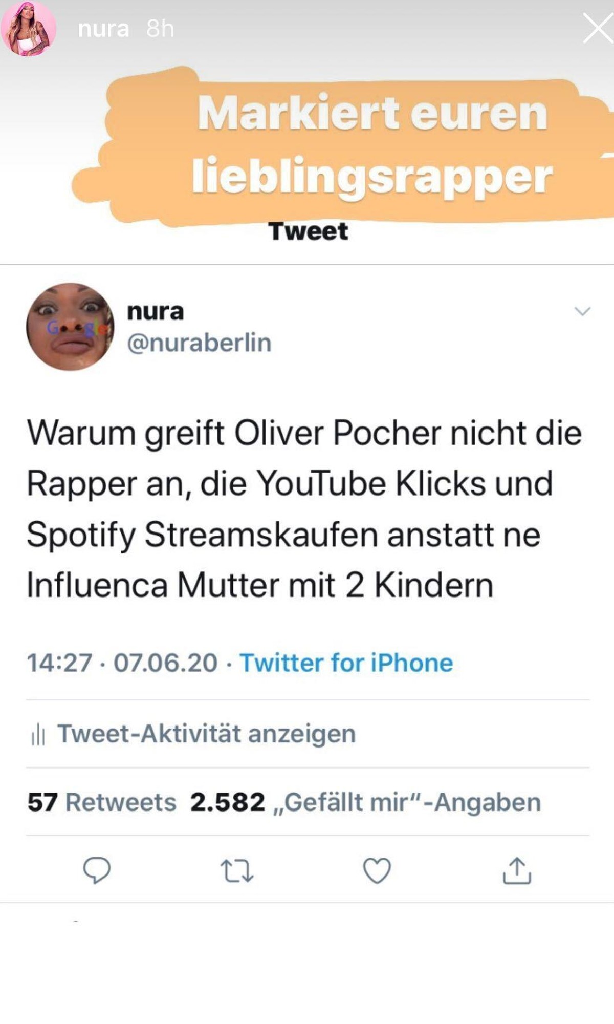 Nuras Tweet: Ihren Beitrag auf Twitter hat sie mit ihren Fans noch mal auf Instagram geteilt.