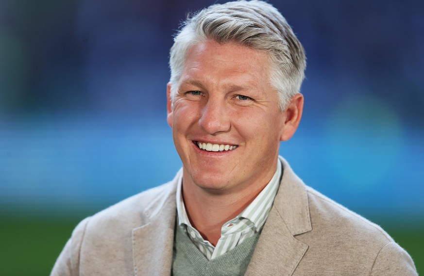 HAMBURG, GERMANY - APRIL 19: Former Player, Bastian Schweinsteiger looks on prior to kick off of the DFB Cup semi final match between Hamburger SV and SC Freiburg at Volksparkstadion on April 19, 2022 ...