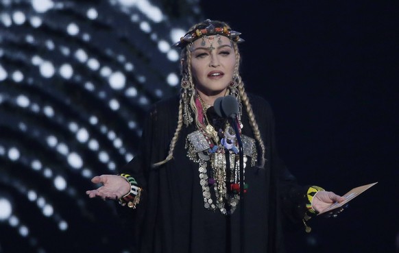 Madonna honors Aretha Franklin during the 35th annual MTV Video Music Awards at Radio City Music Hall in New York City on August 20, 2018. PUBLICATIONxINxGERxSUIxAUTxHUNxONLY NYP20180820164 JOHNxANGEL ...