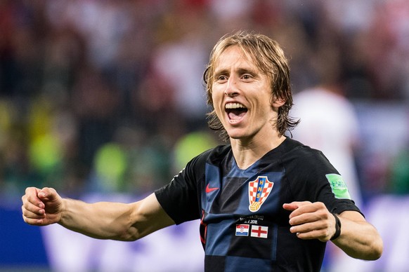180712 Luka Modric of Croatia celebrates after the FIFA World Cup WM Weltmeisterschaft Fussball semi final match between Croatia and England on July 12, 2018 in Moscow. Photo: Petter Arvidson / BILDBY ...