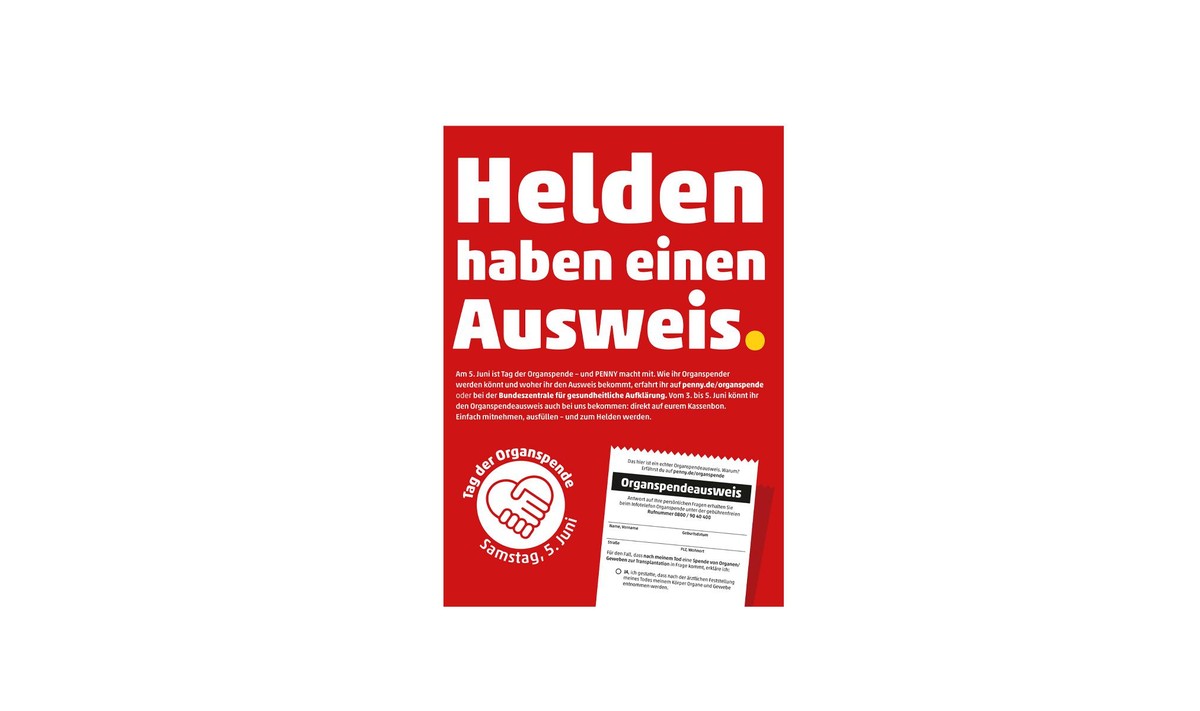 Auf dem Penny-Kassenzettel wird drei Tage lang ein Organspendeausweis aufgedruckt.