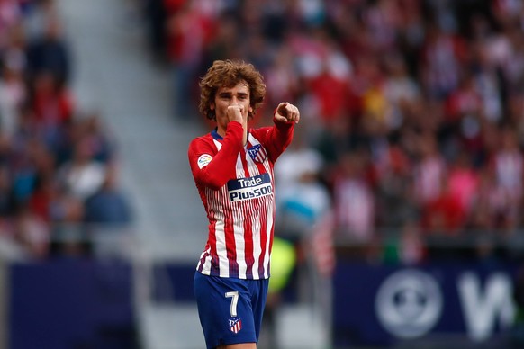 April 13, 2019 - Madrid, MADRID, SPAIN - Antoine Griezmann of Atletico de Madrid celebrates a goal during the spanish championship, La Liga, football match played between Atletico de Madrid and RC Cel ...