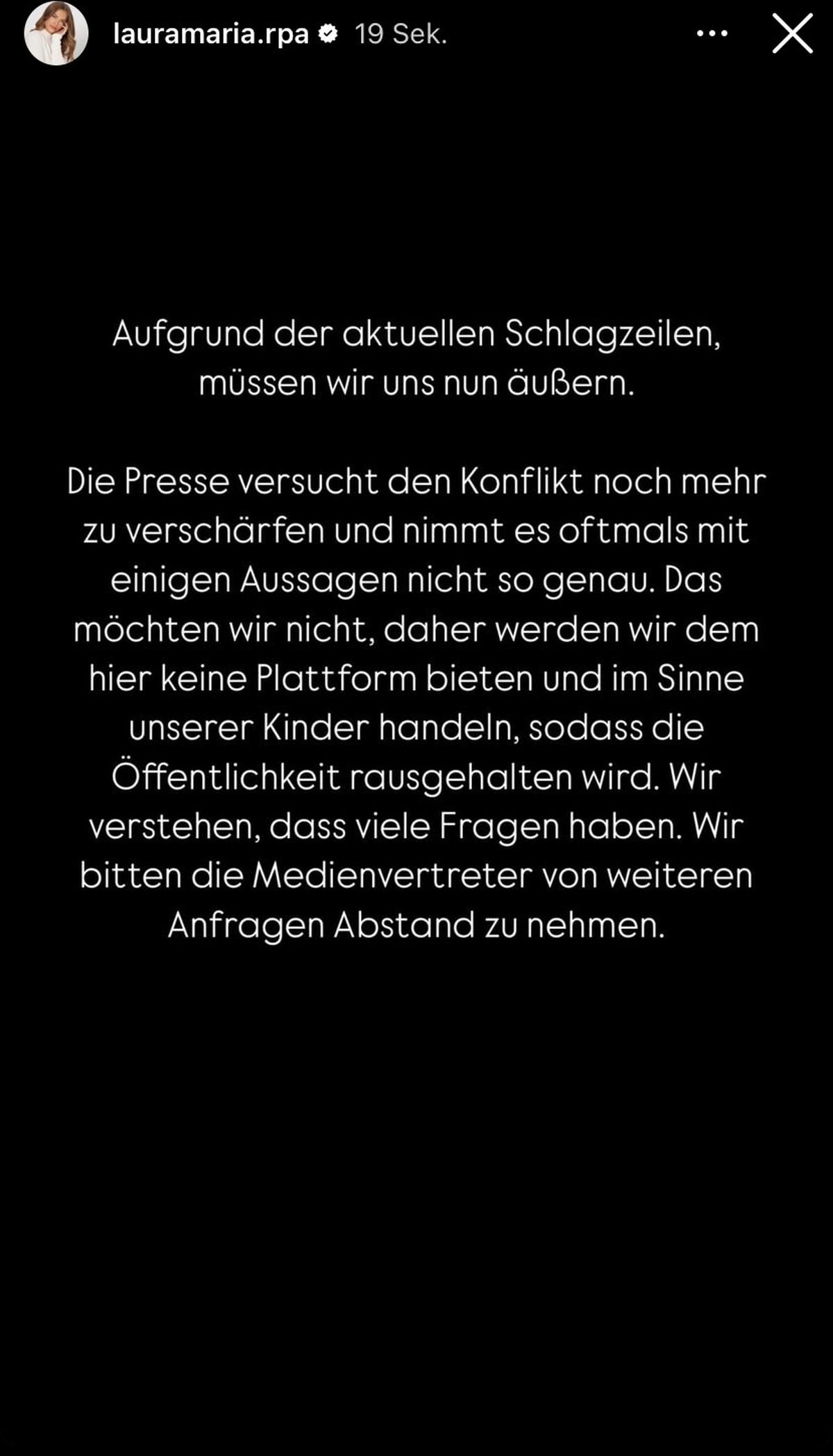 Dieses Statement teilt auch Pietro Lombardi in seiner Story.