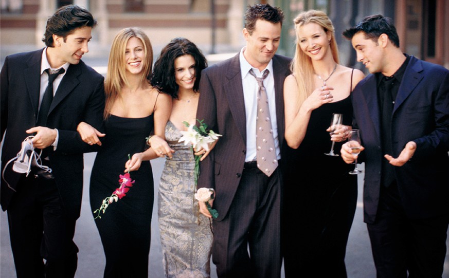 385848 15: Cast Members Of NBC&#039;s Comedy Series &quot;Friends.&quot; Pictured (L To R): David Schwimmer As Ross Geller, Jennifer Aniston As Rachel Cook, Courteney Cox As Monica Geller, Matthew Per ...