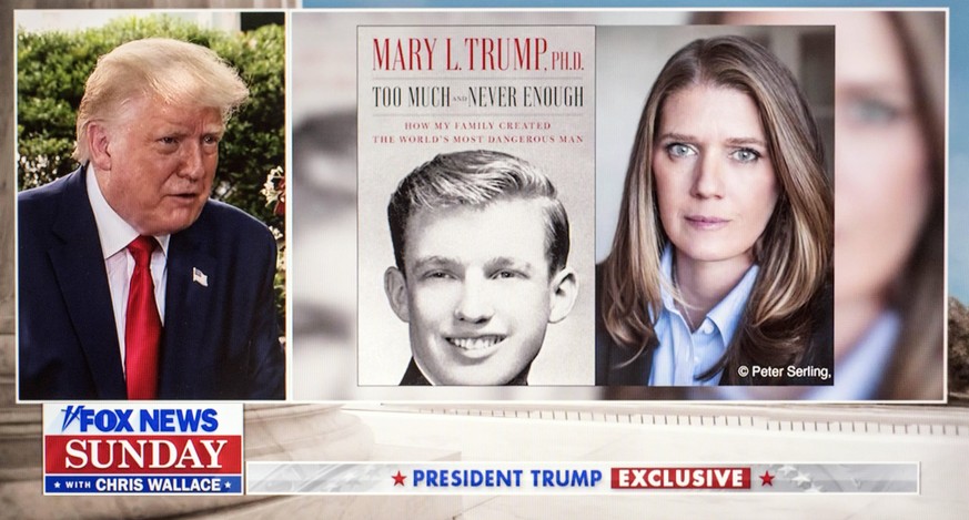 July 19, 2020 - Washington, District of Columbia, U.S. - A video capture of President DONALD TRUMP being interviewed by CHRIS WALLACE for Fox News Sunday. Pictured: a split screen of Trump and the boo ...