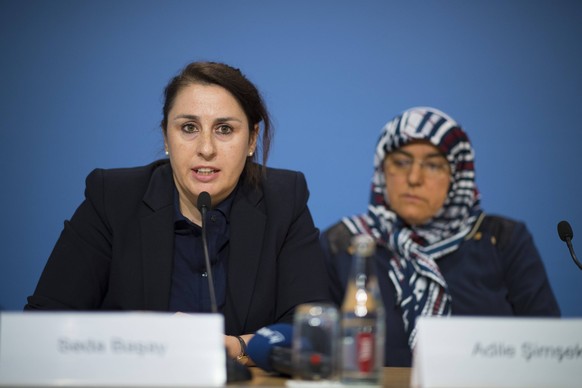 Seda Başay-Yıldız bei einer Pressekonferenz zu den Urteilen im NSU-Prozess.