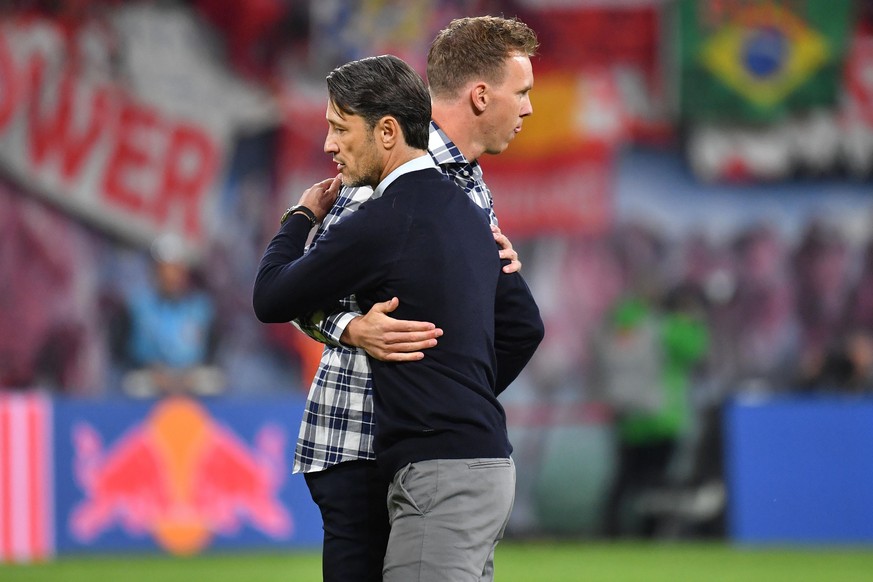 Niko KOVAC (Trainer Bayern Muenchen) und Julian NAGELSMANN (Trainer L) shake hands nach Spielende. Fussball 1. Bundesliga, 4.Spieltag,Spieltag04, RB Leipzig (L) - FC Bayern Muenchen (M) , am 14.09.201 ...