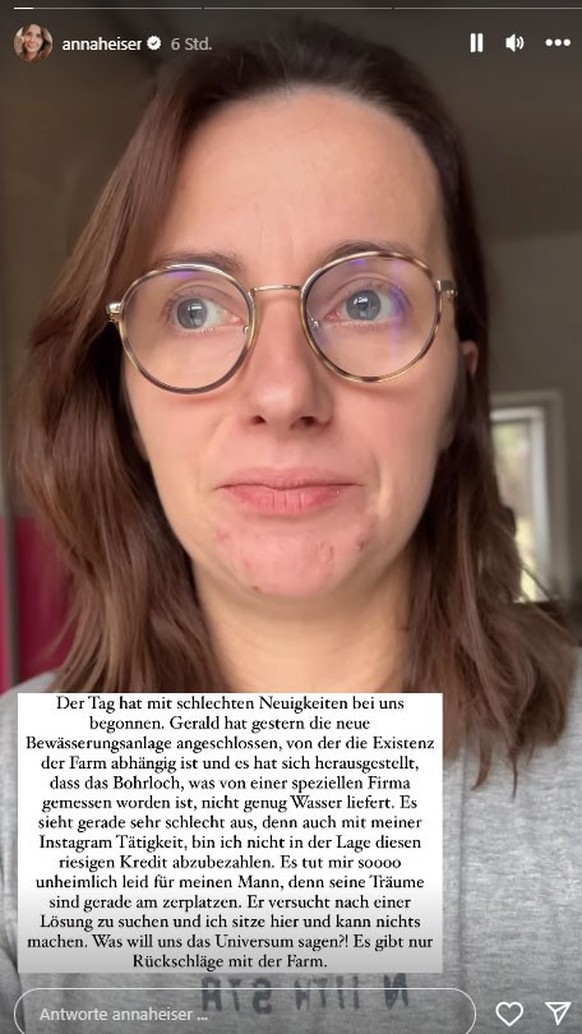 Anna Heiser teilt ein beunruhigendes Update.