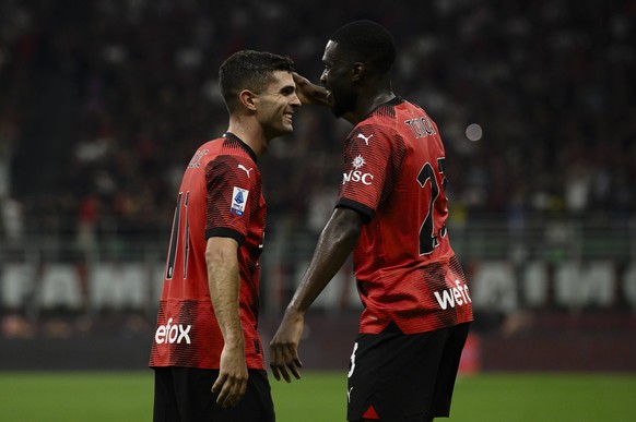 AC Milan v SS Lazio - Serie A Christian Pulisic of AC Milan celebrates with Fikayo Tomori of AC Milan after scoring a goal during the Serie A football match between AC Milan and SS Lazio. Milan Italy  ...