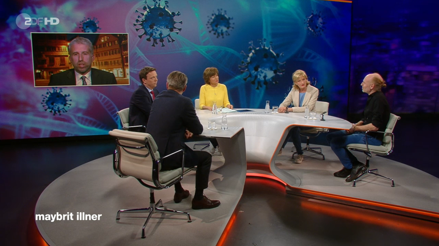 Boris Palmer (links) streitet sich im ZDF mit Physiker Michael Meyer-Hermann (ganz rechts).