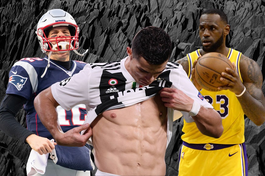 Gut gealtert: Tom Brady, Cristiano Ronaldo und LeBron James (v.l.n.r.).