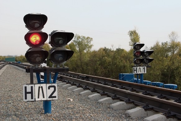 Forbidding signal of a railway traffic light.