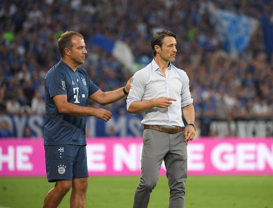 24.08.2019, Fussball GER, Saison 2019 2020, 1. Bundesliga, 2. Spieltag, FC Schalke 04 - FC Bayern Muenchen 0:3, v.re., Trainer Niko Kovac Bayern Muenchen, Co Trainer Hans Dieter Flick, Hansi Flick FC  ...