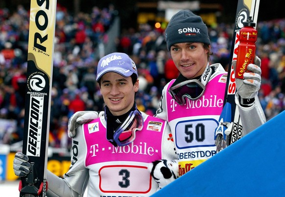 Sven Hannawald (r.) und Martin Schmitt (l.) während ihrer aktiven Sportlerkarriere.