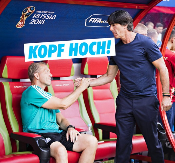 Kazan, 27.06.2018 Torwarttrainer Andreas Köpke (Deutschland) und Trainer Joachim Löw (Deutschland) Deutschland - Südkorea *** Kazan 27 06 2018 Goalkeeping coach Andreas Köpke Germany and coach Joachim ...