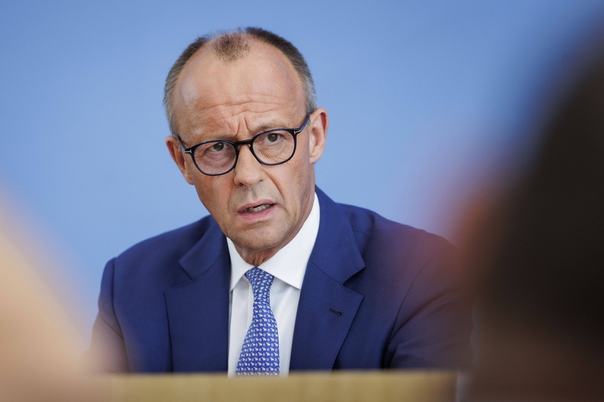 Friedrich Merz, CDU-Parteivorsitzender, aufgenommen im Rahmen der Bundespressekonferenz zum Thema Konsequenzen aus Solingen. Berlin, 27.08.2024. Berlin Deutschland *** Friedrich Merz, CDU Party Chairm ...