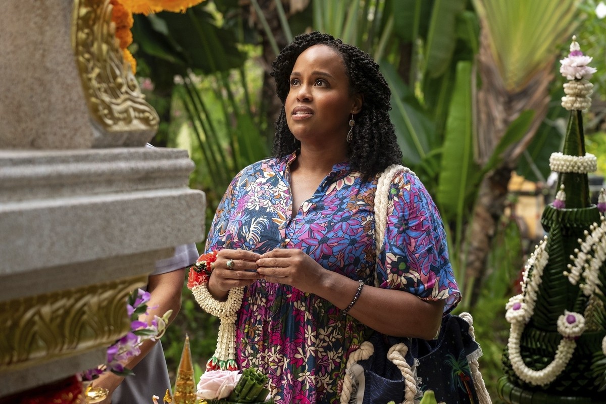 This image released by HBO shows Natasha Rothwell in a scene from &quot;The White Lotus.&quot; (Fabio Lovino/HBO via AP)