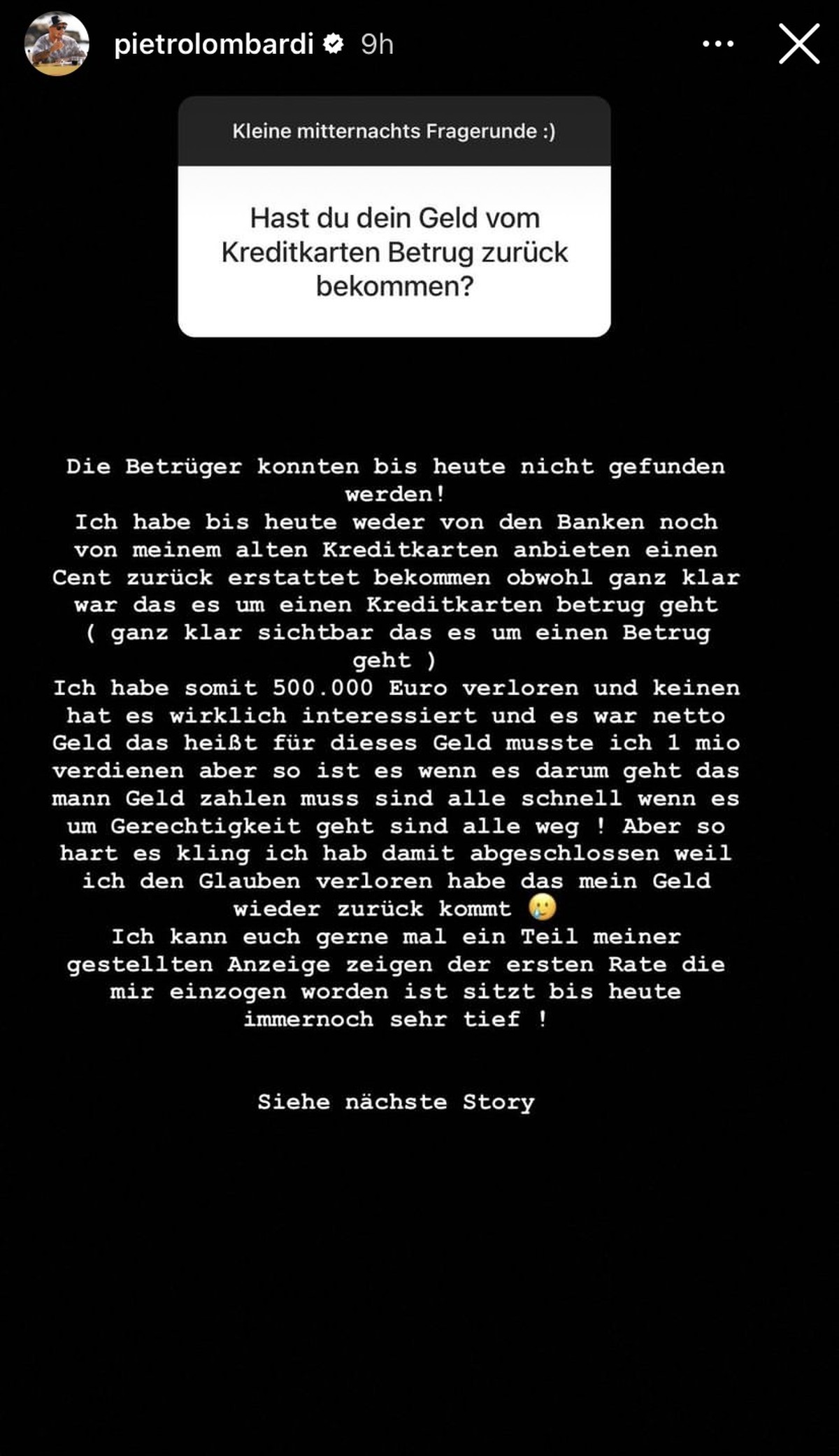 Pietro Lombardi spricht über den Kreditkartenbetrug.