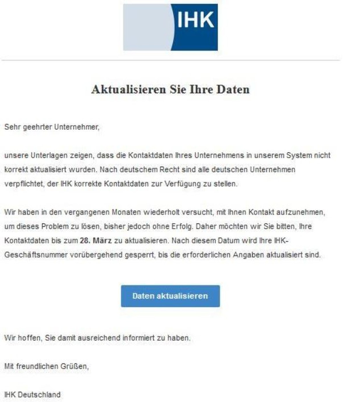 So oder so ähnlich sieht die Phishing-Mail aus.