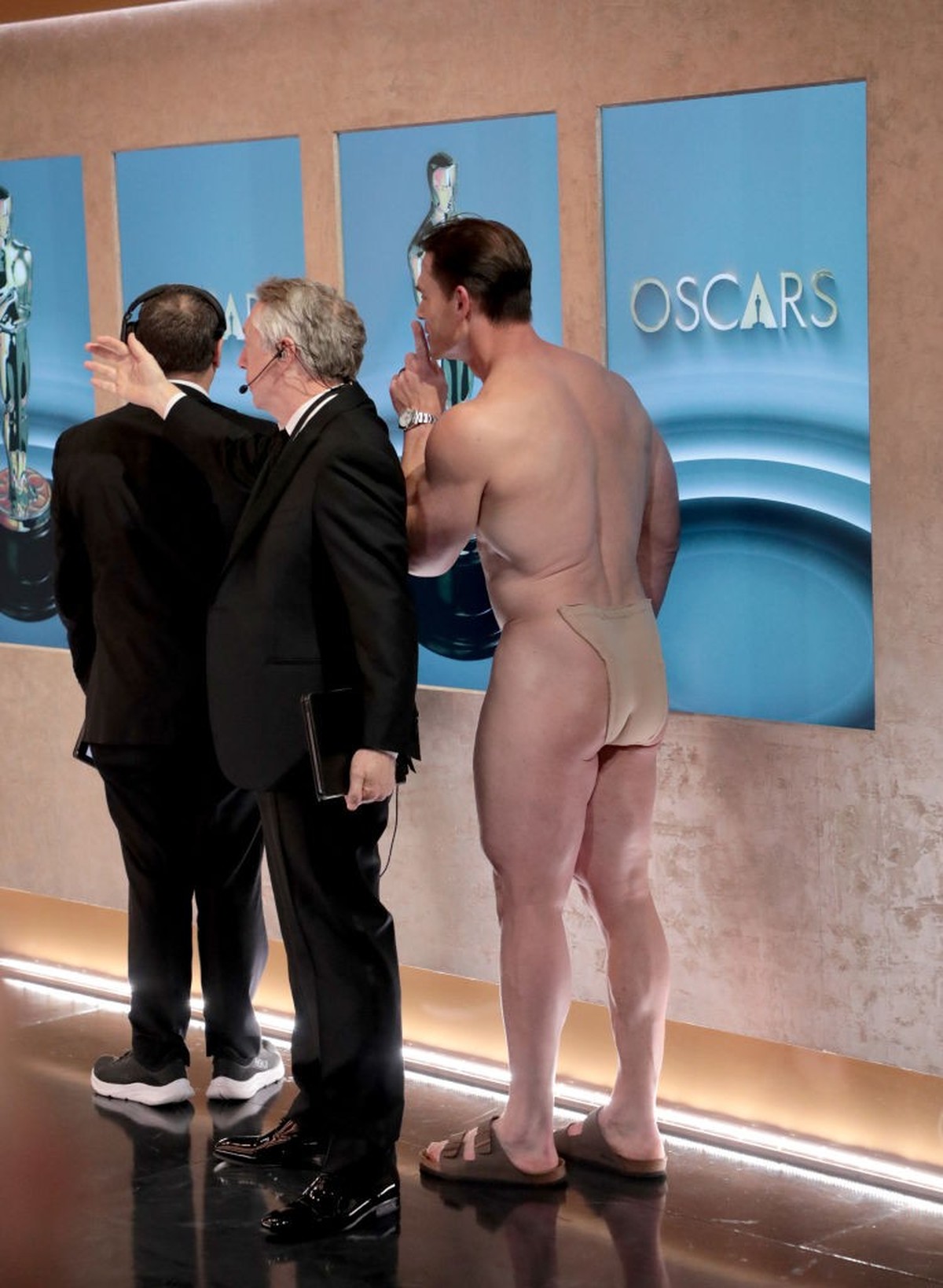 HOLLYWOOD, CALIFORNIA - MARCH 10: In this handout photo provided by A.M.P.A.S., John Cena is seen backstage during the 96th Annual Academy Awards at Dolby Theatre on March 10, 2024 in Hollywood, Calif ...
