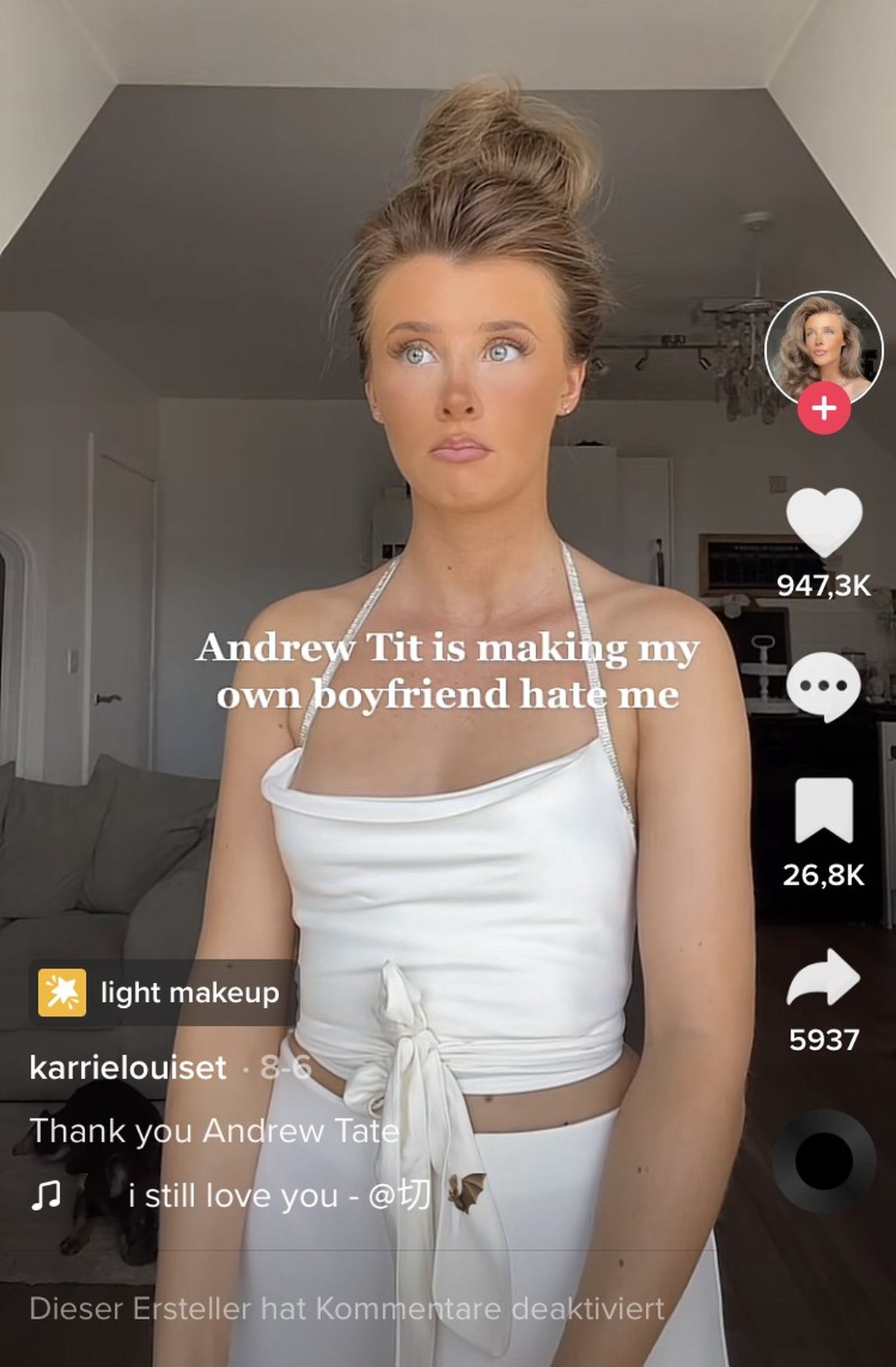 Diese Tiktokerin schreibt, Andrew Tate habe ihren Freund dahingehend beeinflusst, dass dieser sie nun hasse.
