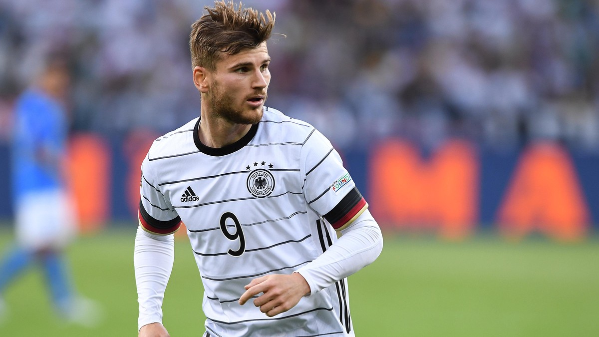 Fußball UEFA Nations League Deutschland - Italien am 14.06.2022 im Borussia-Park in Mönchengladbach Timo Werner ( Deutschland ) DFB regulations prohibit any use of photographs as image sequences and/o ...