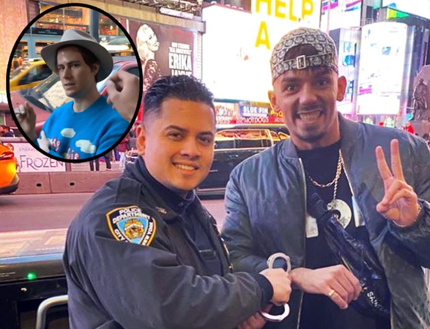 Klick machen die Handschellen: Capital Bra macht Bekanntschaft mit der New Yorker Polizei.