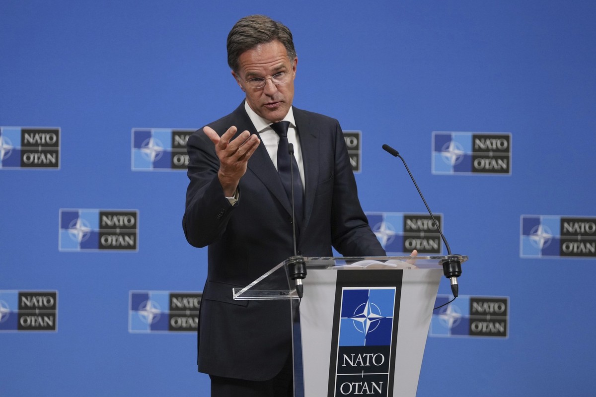 NATO Secretary General Mark Rutte addresses the media at NATO headquarters in Brussels, Friday, Sept. 12, 2025. (AP Photo/Virginia Mayo)