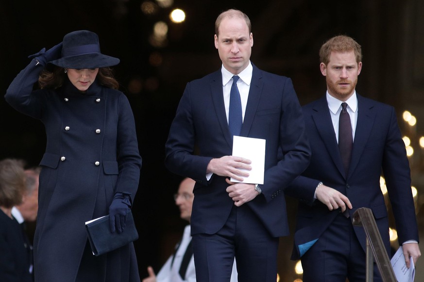 LONDON, ENGLAND - DECEMBER 14: Catherine, Duchess of Cambridge, Prince William, Duke of Cambridge and Prince Harry leave after attending the Grenfell Tower National Memorial Service at St Paul&#039;s  ...