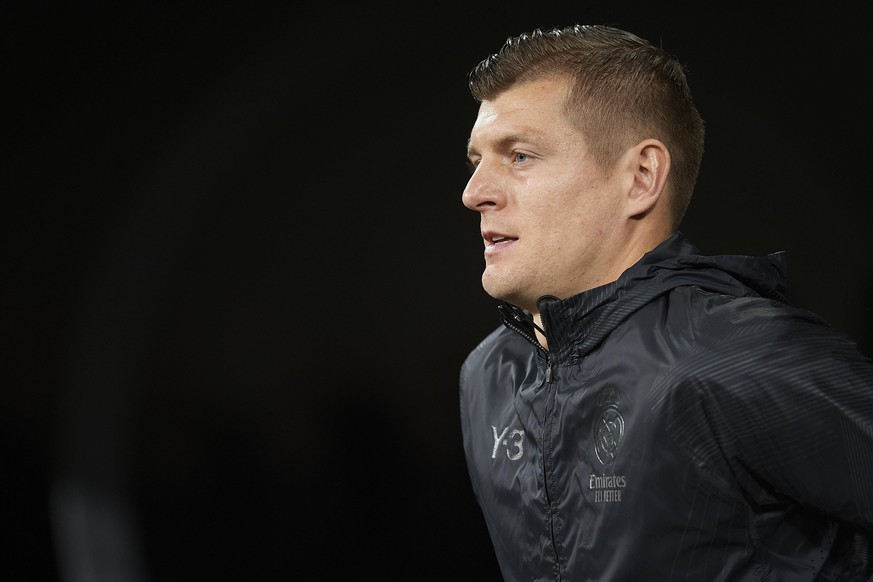 Toni Kroos of Real Madrid prior the La Liga Santander match between Real Madrid CF and FC Barcelona at Estadio Santiago Bernabeu on March 20, 2022 in Madrid, Spain. (Photo by Jose Breton/Pics Action/N ...