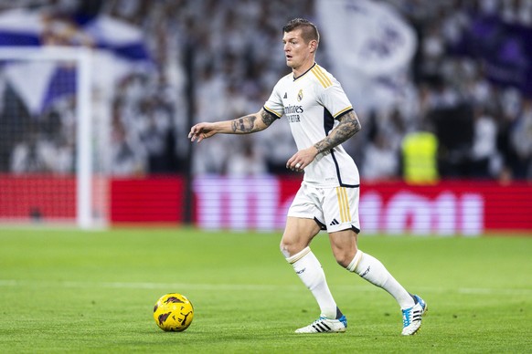 Toni Kroos of Real Madrid CF in action with the ball during the LaLiga EA Sports match between Real Madrid CF and RCD Mallorca at Estadio Santiago Bernabeu on January 3, 2024 in Madrid, Spain. Photo b ...