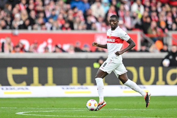 11.02.2024, Baden-Württemberg, Stuttgart: Fußball, Bundesliga, VfB Stuttgart - FSV Mainz 05, 21. Spieltag, MHPArena. Stuttgarts Serhou Guirassy in Aktion. Guirassy steht nach seiner Rückkehr vom Afrik ...