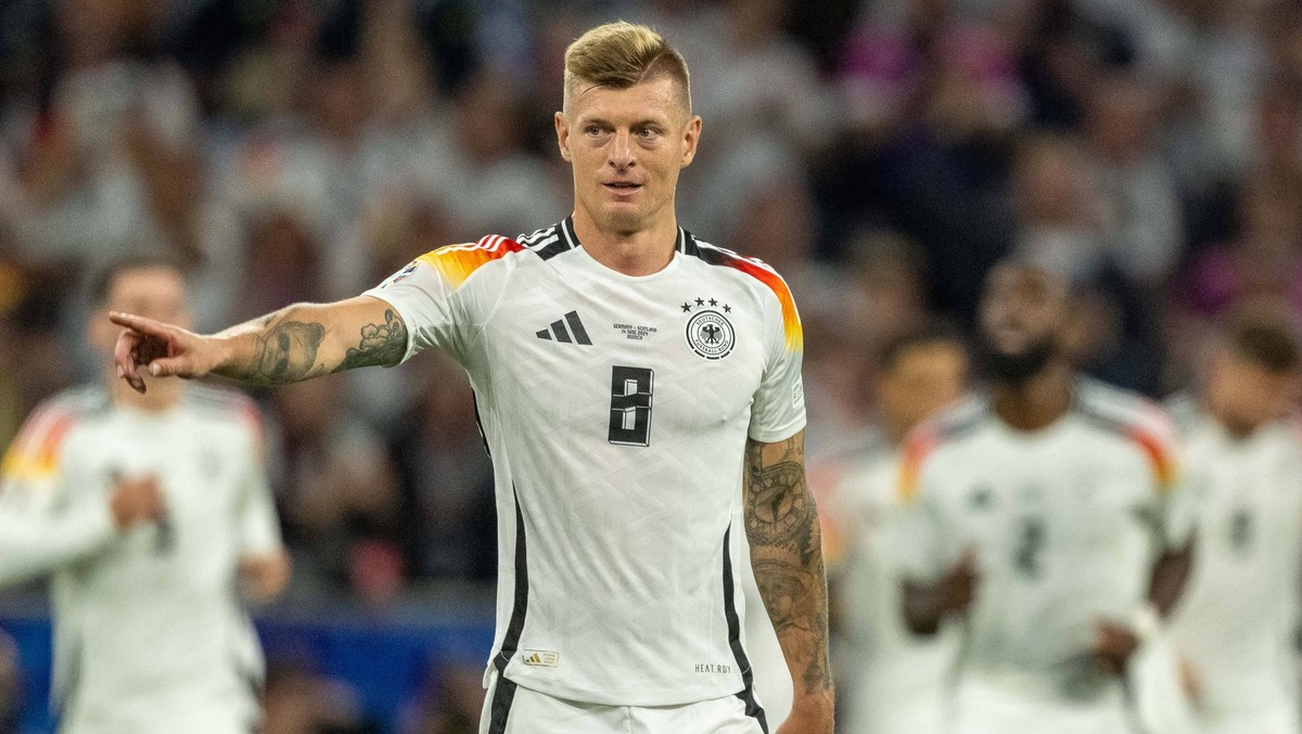 Toni Kroos Deutschland 08 nach Tor zum 4:0 durch Niclas Fuellkrug Deutschland 09, GER, Germany GER vs. Scottland SCO, Fussball Europameisterschaft, UEFA EURO, EM, Europameisterschaft,Fussball 2024, Gr ...