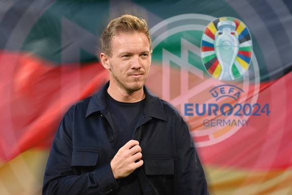 FOTOMONTAGE: Julian NAGELSMANN wird offenbar Bundestrainer bis zur EM. Trainer Julian NAGELSMANN Bayern Muenchen, Einzelbild,angeschnittenes Einzelmotiv,Halbfigur,halbe Figur. Fussball Champions Leagu ...