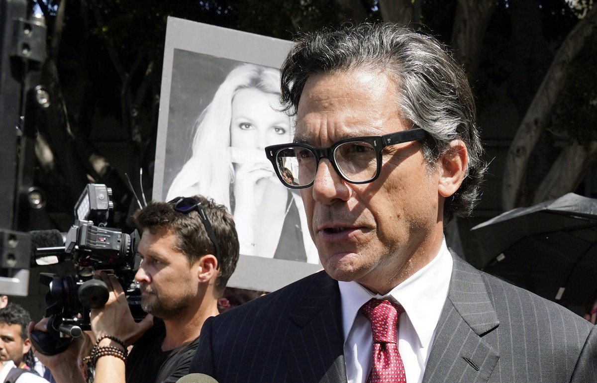 Britney Spears&#039; newly appointed lawyer Mathew Rosengart is interviewed outside the Stanley Mosk Courthouse following a hearing concerning the pop singer&#039;s conservatorship, Wednesday, July 14 ...